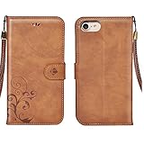 CORNMI iPhone 7 Case Design Wallet Leather Magnetic Closure Cover for iPhone 7 4.7 inch with Card Slots, Cash Compartment, Wrist Strap Brown
