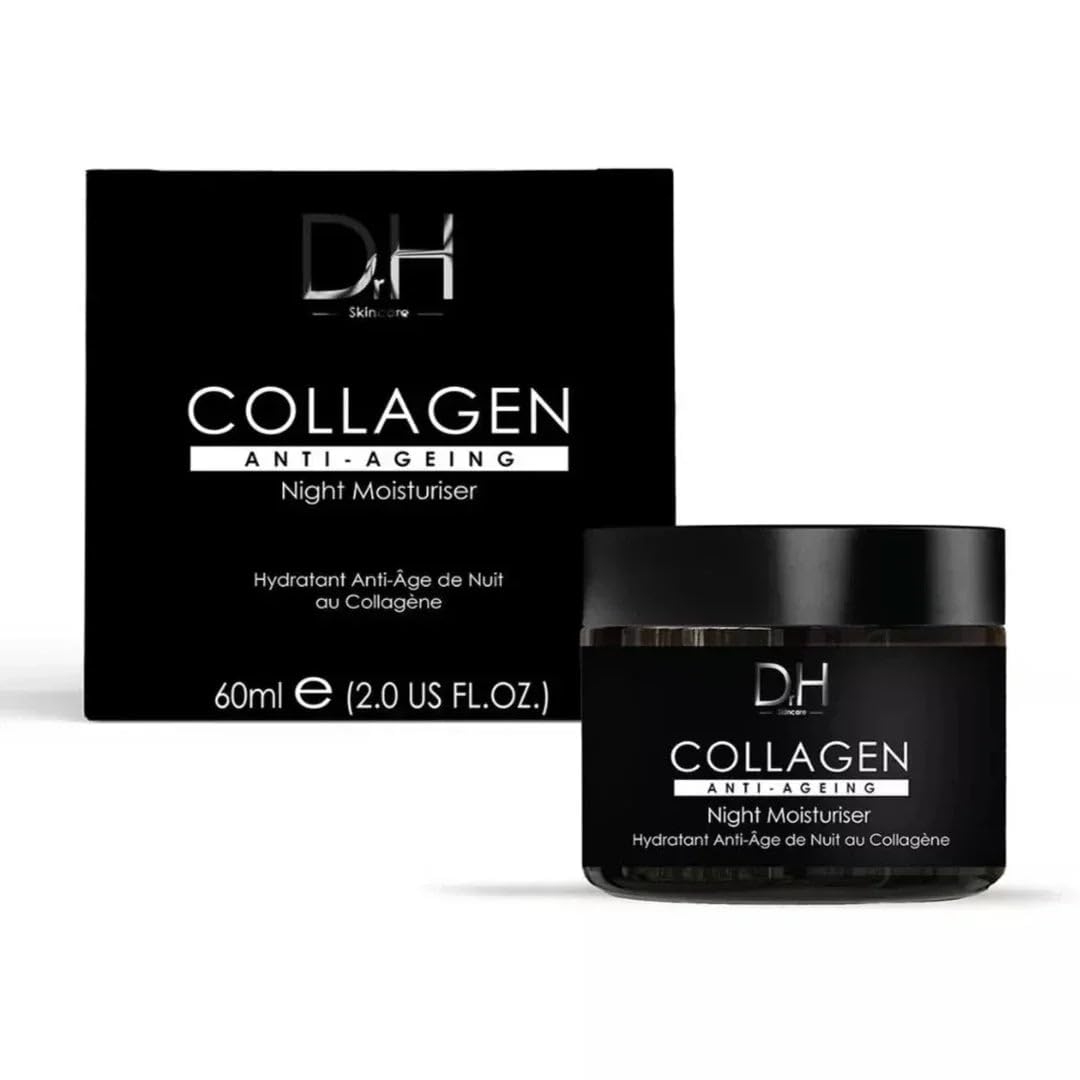 Dr H Collagen Anti-Ageing Night Moisturiser 60ml - Powerful Anti-Aging Skincare with Collagen, Palmitoyl Tripeptide-1, and Lactic Acid | Moisturize, Firm, Reduce Fine Lines & Improve Skin Texture