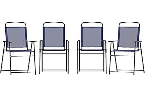 Flash Furniture Mystic Folding Patio Sling Chairs, Outdoor Textilene Lawn Chairs with Armrests, Set of 4, Navy