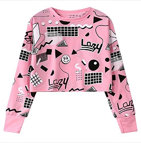 TEEN fashion Women Cute Lovey Harajuku Style Fall Short Long Sleeve Geometry Hoodies Hip Hop Pink Crop Tops Sweatshirts