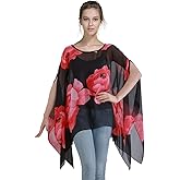 Max Hsuan Women's Loose Solid Sheer Chiffon Caftan Poncho Batwing Tunic Top Blouse Summer Oversized Shirts