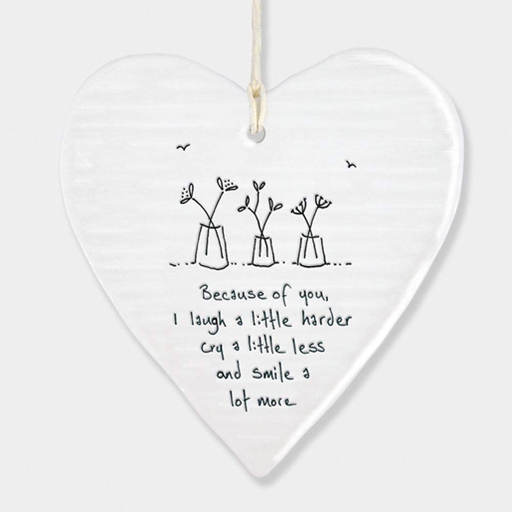 East Of India Hanging Heart Sentiment Gift Because Of You