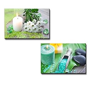Canvas Prints Wall Art - Bath Salt with Candle and Flower Spa Concept | Modern Wall Decor/Home Decoration Stretched Gallery Canvas Wrap Giclee Print & Ready to Hang - 16"x24"x2 Panels