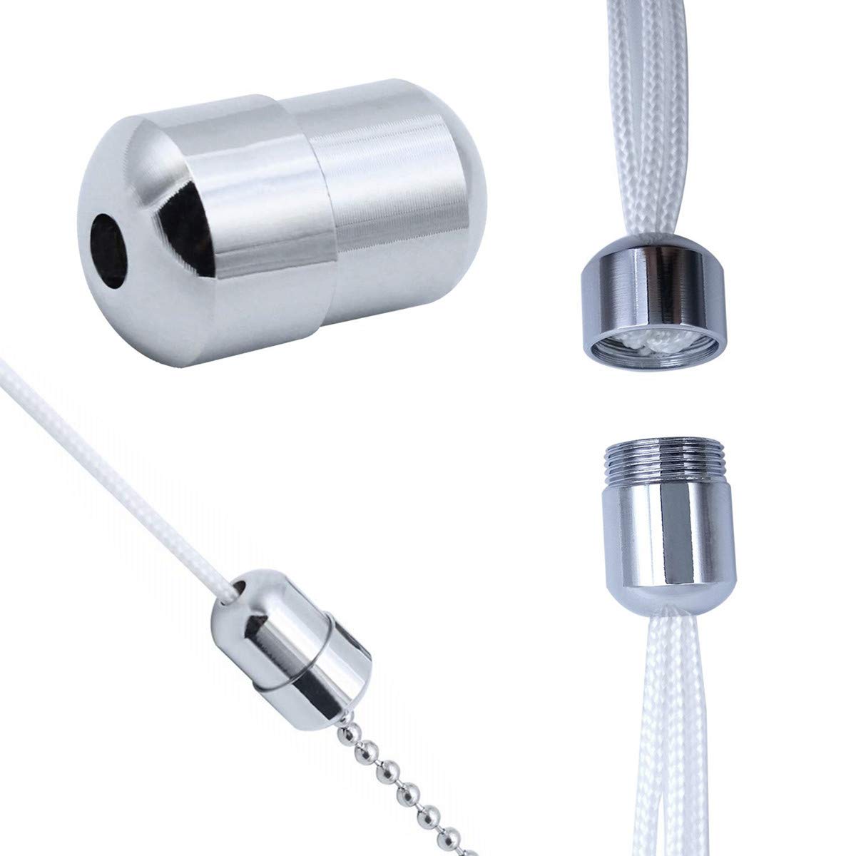 WENHUAZAI 6 Pack Cord Connector Metal Chrome Bathroom Light Pull Cord Joiner with Connector Clip Weighted Acorn Cord Pull Cord for Ceiling Light Switches Shower Blinds Fan Pull Cord