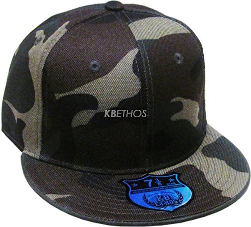 DS Premium Solid Fitted Cap Baseball Cap Hat, Flat Bill / Brim NEW, Woodland Camouflage, 7.5