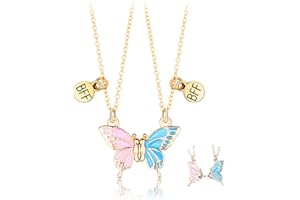 Best Friend Necklace for 2 Girls Magnetic Butterfly Matching Necklaces for Best Friends Birthday Christmas Gifts for Bestie B