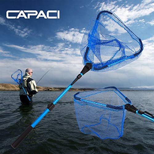CAPACI Protable Fishing Landing Net Foldable Collapsible Telescopic Aluminum Pole Handle and Safe Fish Catching or Releasing for Durable and Nylon Mesh Bule 95cm/3.2ft (Blue (95cm/3.2ft)) - Thumbnail 6