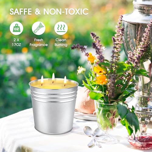 2 x 17oz Citronella Candle Outdoor Large 3-Wick Bucket Citronella Candle for Home Patio up to 240 Hours, Natural Soy Wax Lemograss Candle for Outside Garden Backyard Balcony Summer Camping
