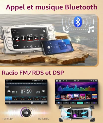 6G+128G 8 Core Wireless Carplay Android Car Radio for Ford Focus II MK2 Mondeo S-Max C-Max Galaxy 7 Pollici Car Radio Android Auto GPS WiFi Mirror Link Bluetooth FM/RDS/DSP/SWC Telecamera Posteriore