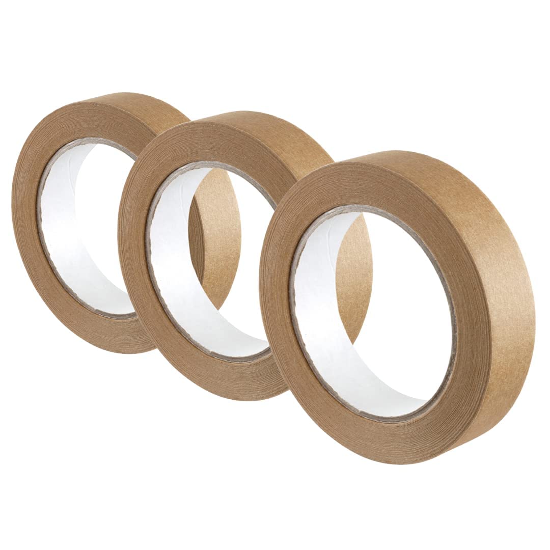 GTSE Brown Paper Tape, 24mm x 50m, Sticky Recyclable Tape for Eco Packaging and Gift Wrapping, 3 Rolls