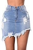 Ermonn Womens High Waist Distressed Ripped Short Denim Jean Skirt Package Hip Mini Skirts