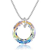 Hermosa 925 Sterling Silver Necklace for Women Circle Crystal Pendant Necklace with Austria Crystal Jewelry Gift for Mom Gifts