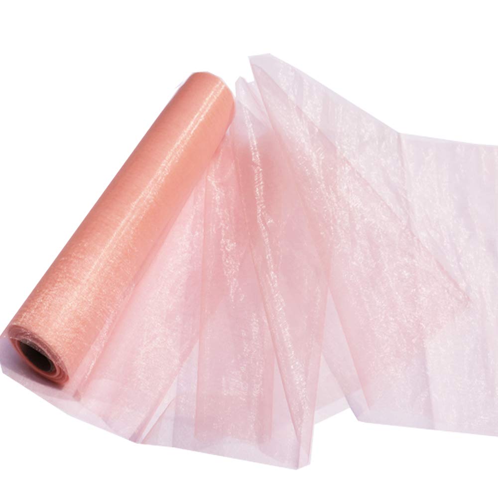 Time to Sparkle 2PCS 26M x 29cm Sheer Organza Roll Sash Fabric Table Runner Sashes Chair Cover Bows Swags Wedding Party (Peach Schnapps)