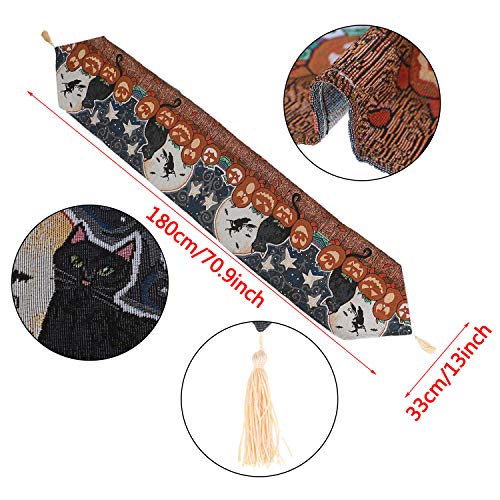 LOCOLO Halloween Table Runner with Tassels and 6 Pcs Place Mats, Washable Tablecloths Sets for Halloween Party, Dinner Parties and Home Decorations