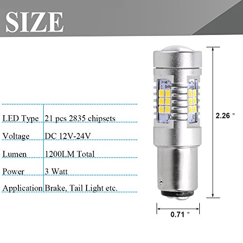 YITAMOTOR 1157 LED Bulb White for Brake/Tail/Reverse Light, BAY15D 2357 2057 7528 LED Replacement Bulb for Vehicle/Motorcycle/Trailer/Tractor/Camper/RV, 12V-24V, 2-Pack