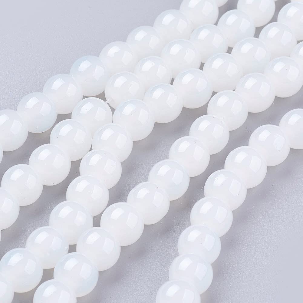 White Jade Stone Beads, Semi-Precious Stone Strand, Round Shape, 8 mm, Pack of 100, Gemstone, Each Bead, Jewellery Design, Jewellery Accessories, Bead for Threading