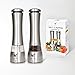 Premium Electric Salt and Pepper Grinder Set by Delvina Electric Salt & Pepper -Pack Of 2 Mills- LED Light, Battery Operated Stainless Steel Grinders