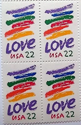 Rainbow Love Crayon, Block of 4 x 22-Cent Postage Stamps, USA 1985, Scott 2143