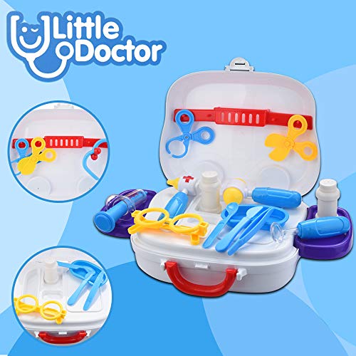 Kids Pretend Play Medical Kit | 20PCS Educational Toy Doctor Nurse Playset w/Stethoscope and Portable Working Platform Case | Doctor Role Play Learning Toys Gifts for Toddler Boys Girls (Blue)