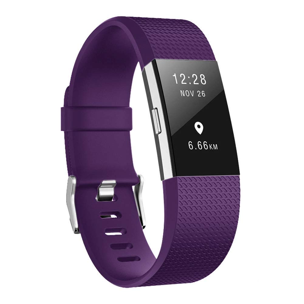 Bands for Fitbit Charge 2, Strap for Soft Accessories, Secure Metal Clip for Fitbit Charge 2 (5.5"-6.7") - Purple