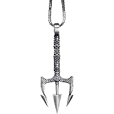 charmora Stainless Steel Poseidon Trident Pendant for Men – Tribal Greek Mythology Necklace, Tarnish-Resistant Steel Jewelry, 24” Chain