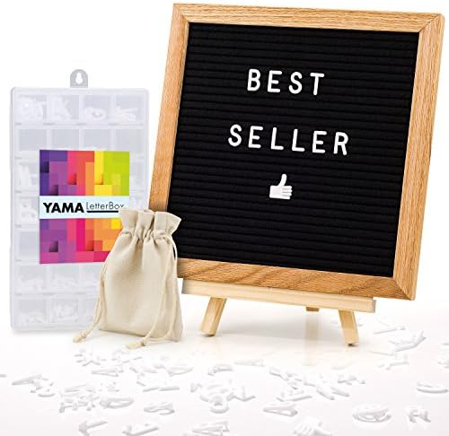 Letter Board Set: 10x10 Inches Oak-Framed Black Felt Changeable Letter Board Sign, with 340 Letters, Numbers, Characters &amp; Emojis, Free Canvas Bag, Letter Organiser Box, Stand and Wall Mount