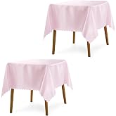 P Pothuiny 2 Pack Light Pink Satin Square Tablecloth 54 x 54 Inches | Satin Table Cloths for Square or Round Table, Overlay Table Cover Bright Smooth Fabric Decoration for Banquet Party Dining