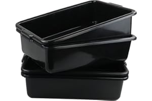 Easymanie 13 L Commercial Bus Tub, 4 Packs Black Plastic Bus Pans