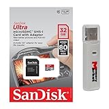 SanDisk Ultra 32GB UHS-I Class 10 MicroSDHC Memory Card Up to 80mb/s SDSQUNC-032G with adapter and USB 2.0 & SD Memory Card Reader