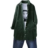 Minibee Women's Corduroy Shirt Coats Long Sleeve Button Down Blouses Tops with Pockets