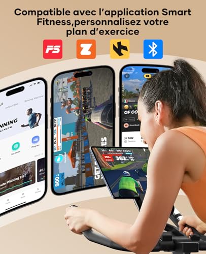 TOPUTURE Velo D Apartment Magnetic, Bicycle Apartment Connected APP, Adjustable Resistance, Indoor Bike with Silent, Exercise Bikes with Heart Rate Capacity 160kg