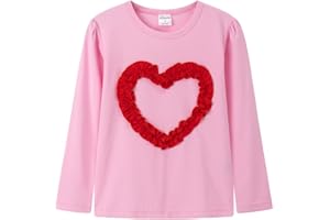 Noomelfish Girls Ruffle Heart T-Shirts Cute Long Sleeve Tee Tops (4-12 Years)