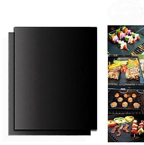 PENKEY Set of 2 Easy Cleaning Reusable Non-Stick BBQ Grill Mat Baking Cooking Sheet Pad Barbecue Tools for Gas Charcoal Electric Grill (Black)
