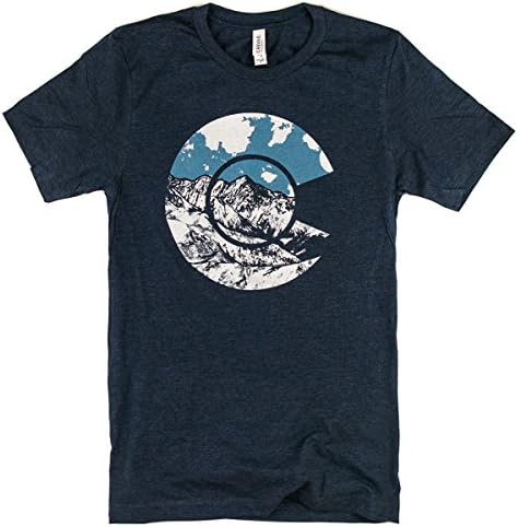 Wandering Ink Men's Colorado Flag Art Super Soft Hand Printed Tee Shirt (Small, Heather Navy)