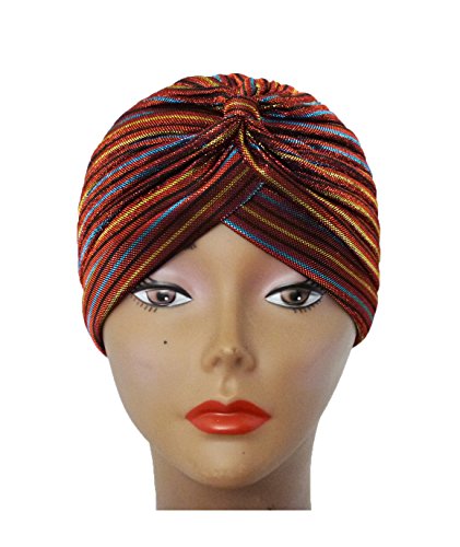 [Fashion 21] Women's Perfect Fit Pleated Glittered Turban Hat Head Wear (Red Multi)