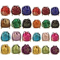 Faylapa 24 Pcs Silk Brocade Jewelry Pouch Bag,Drawstring Coin Purse,Random Multiple Colour Silk Bags