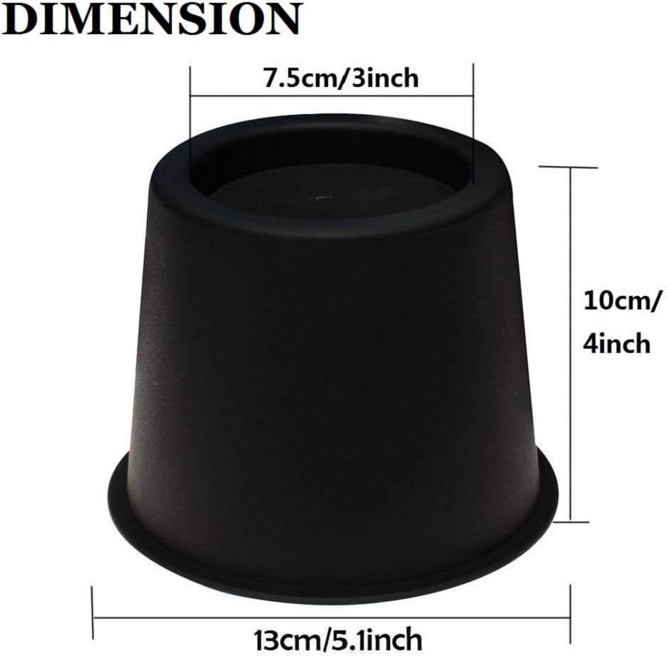 Round 4 Inch Bed Risers Lifts Height of 4 inch Heavy Duty Set of 4 Pack Table Risers Furniture Risers Great Under Bed Storage Black: Home Improvement