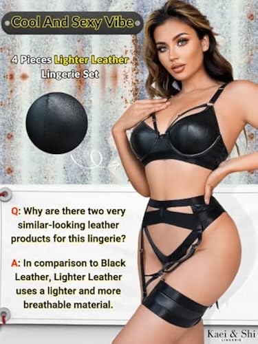 Kaei&Shi Garter Belt Thong Lingerie for Women,Strappy Hollow Out Sexy Lingerie,Underwire Mesh Sheer Matching 4 Piece Lingerie Set Plus Size Boudoir Black Lighter Leather 4X-Large in Dubai - UAE | Whizz Women Kaei&Shi Garter Belt Thong Lingerie for Women,Strappy Hollow Out Sexy Lingerie,Underwire Mesh Sheer Matching 4 Piece Lingerie Set Plus Size Boudoir Black Lighter Leather 4X-Large in Dubai - UAE | Whizz Women
