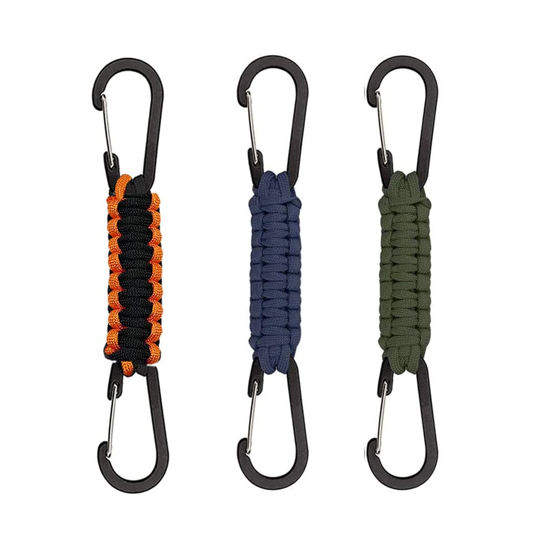 Haihaz, 3 Piece Braided Carabiner, Keyring with D-Ring Locking Hooks, Paracord Keyring, Keychain with Carabiner, Outdoor Paracord for Camping