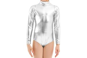 Javly Girls Metallic Unitard Toddler Sparkly Tumbling Gymnastics Dance Leotard Mock Neck Long Sleeve Zipper Back Bodysuit