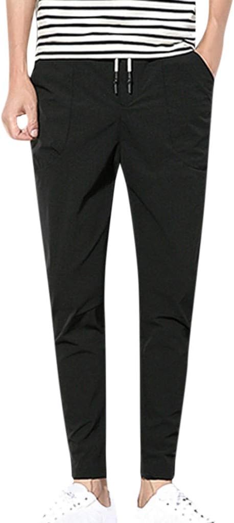 ZEFOTIM Pants for Men Fashion Summer Casual Solid Pocket Drawstring Cotton Long Pants Trouser