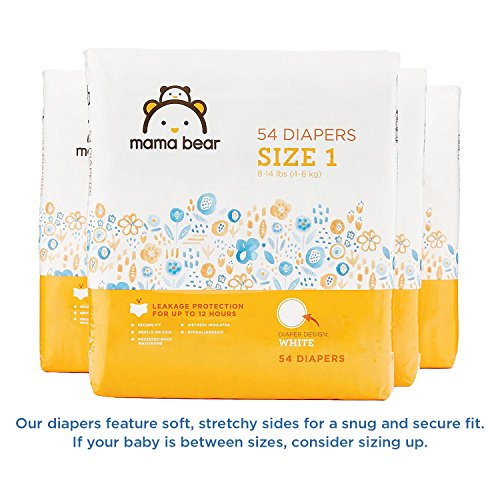 Amazon Brand - Mama Bear Diapers Size 1, 216 Count, White Print (4 packs of 54)