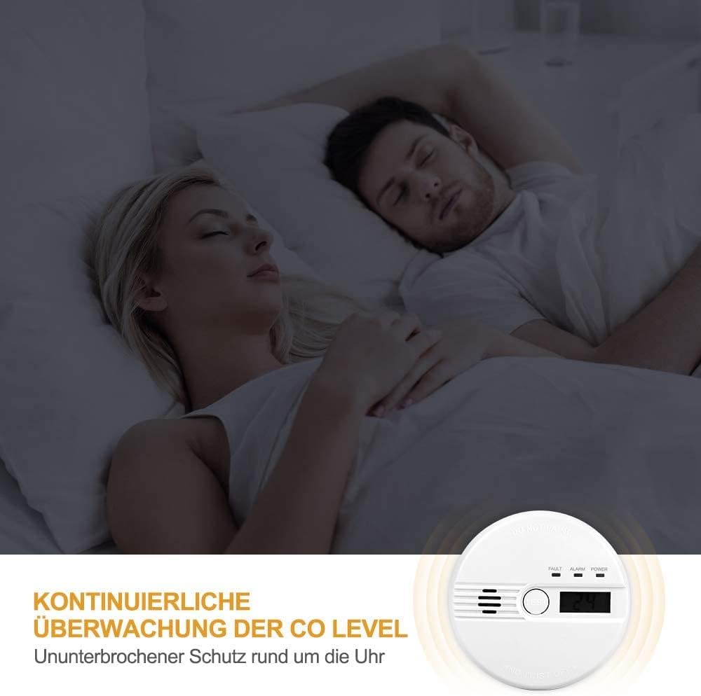Kohlenmonoxid Warnmelder LCD Anzeige CO Melder 85Db Alarm Kohlenmonoxidsensor Kohlenmonoxid Melder mit Prüftaste Batteriebetrieb(ohne Batterien) GAS-96776 5