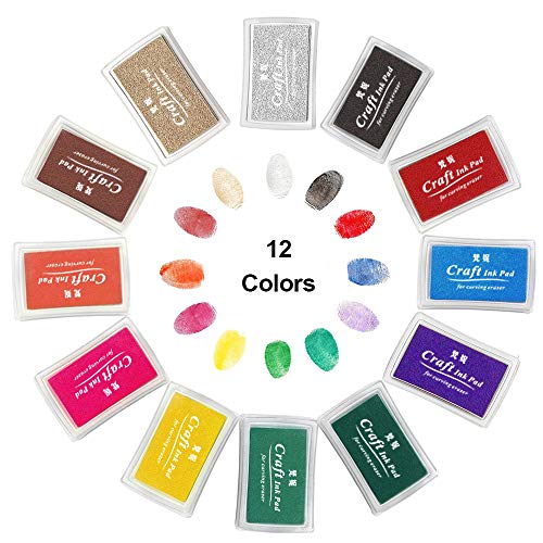 Ink Pads, GYORGKSHI Washable Ink Stamp Pads for Kids, Craft Scrapbooking Stamp Pads for Rubber Stamps, Paper, Fabric (12 Colors)