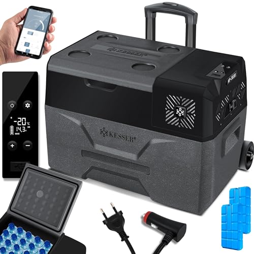 KESSER® Kompressor Kühlbox auto elektrisch 30L, Camping Kühlbox 12/24/230V mit APP-Steuerung, Gefrierbox bis –20 °C, Kühlbox mit Rädern & Teleskopgrif
