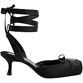 SYHXYHEG Lace Up Ballet Pumps for Women Kitten Heels Square Closed Toe Pumps Bow Ballerina Slingback Satin Cute Dressy Party Casual