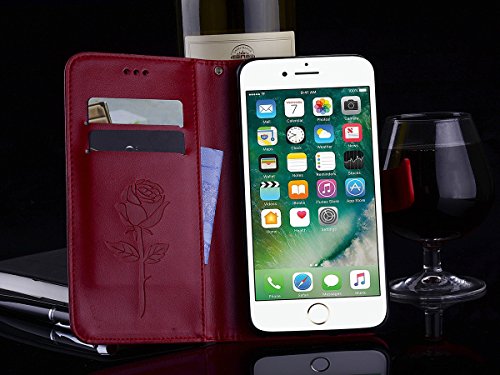 Scheam iPhone 7 Plus iPhone 8 Plus Wallet Leather Case Protective Durable Phone case Shell Folio flip Cell Phone Cover Bag Card Slots,Cash Pocket,Red