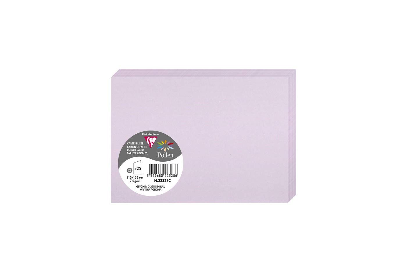 Clairefontaine 22328C Pack of 25 Double Cards Format C6 11x15,5cm 210gsm Colour Glycine Invitation Correspondence Board Pollen range Premium Liss paper