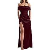 Memoriesea Women's Elegant Off Shoulder High Split Bodycon Evening Wedding Maxi Dress