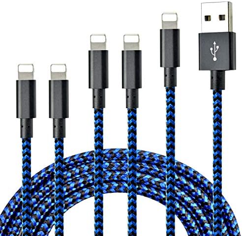 iPhone Charger Cable, CUGUNU 5 Pack[3/3/6/6/10FT] MFi Certified USB Type A to Lightning Cable Nylon Braided Charging Cord Compatible for iPhone X/Max/12/11/8/7/6/6S/5/5S/SE/Plus/iPad – Black Blue